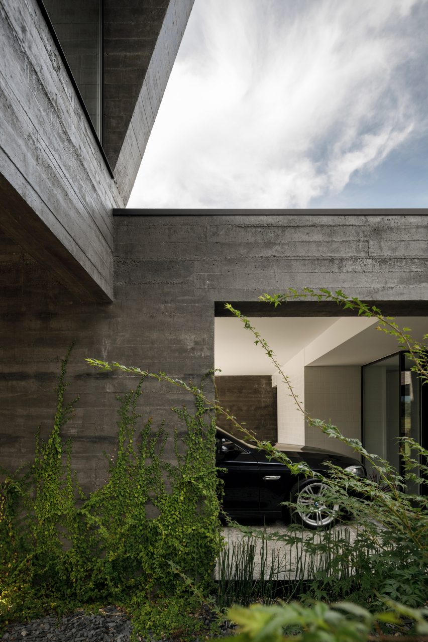 The concrete and glass-walled exterior of Cork Oak House
