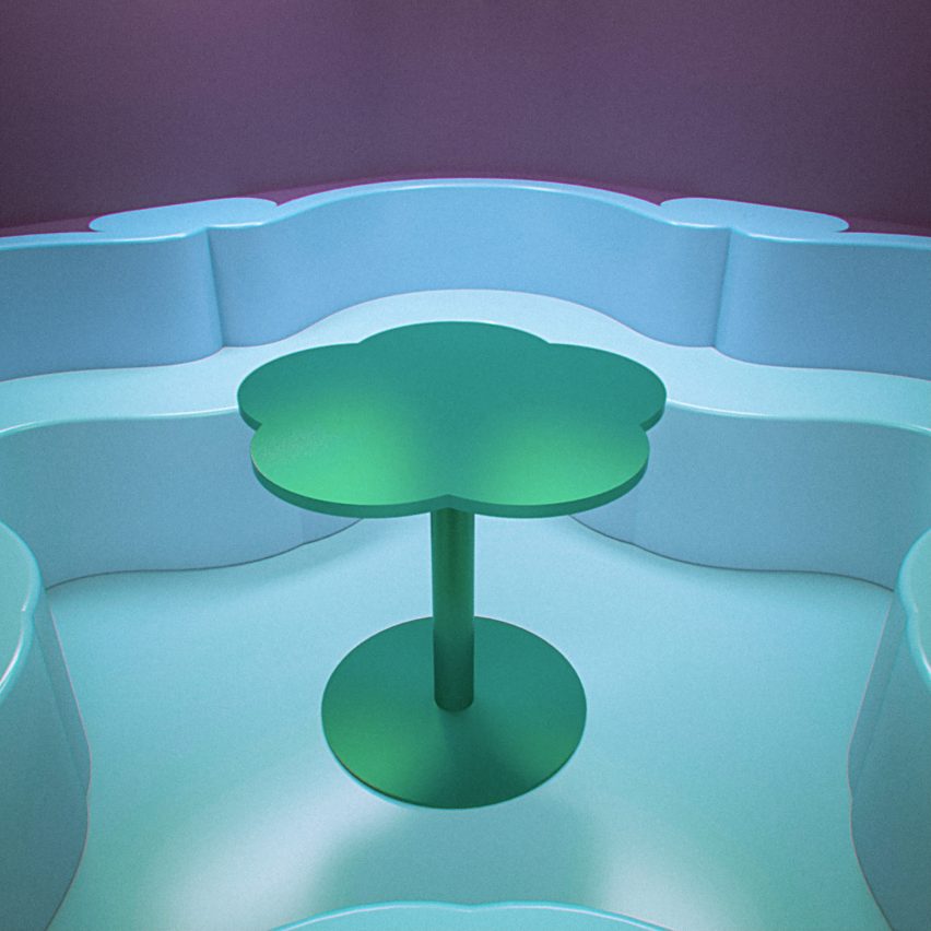 A green table features in one of the renderings