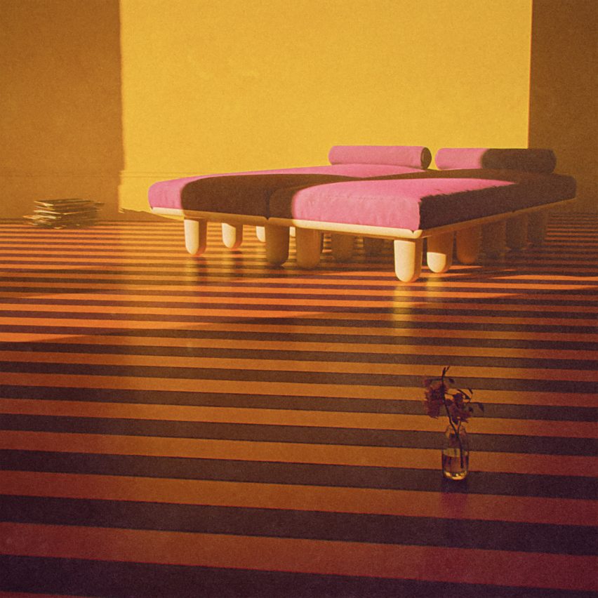 A low-slung sofa