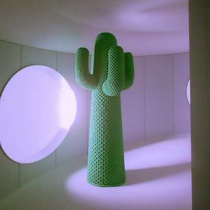 A sculptural coatrack from 1972 against a scene informed by the film Solaris