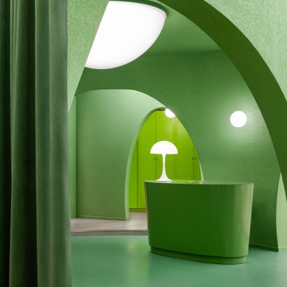Avocado green interiors for Ego hair salon