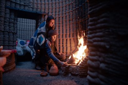 Fireplace of 3D-printed hut in the desert