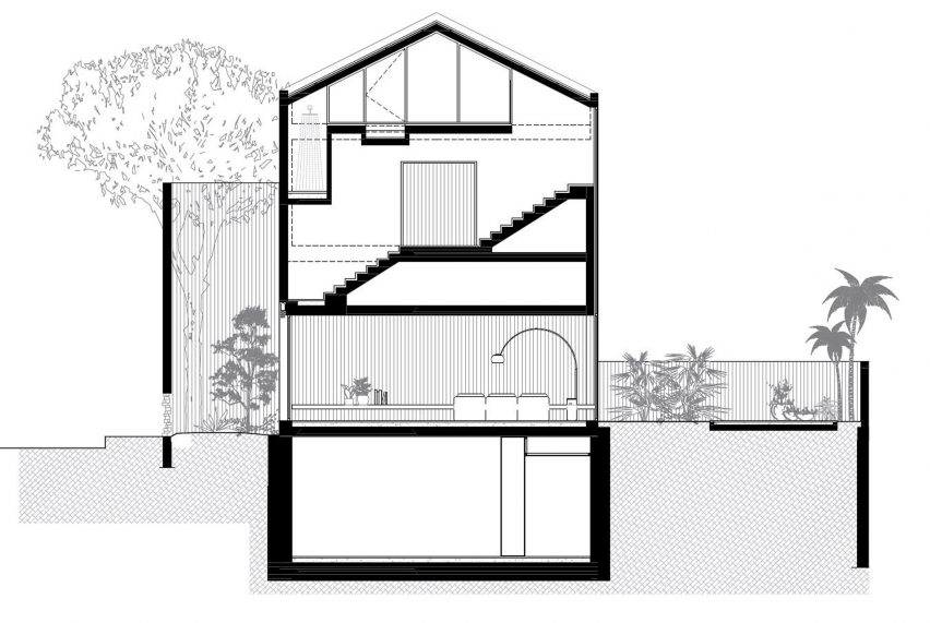 Long section of Eucalyptus House by Paritzki & Liani Architects