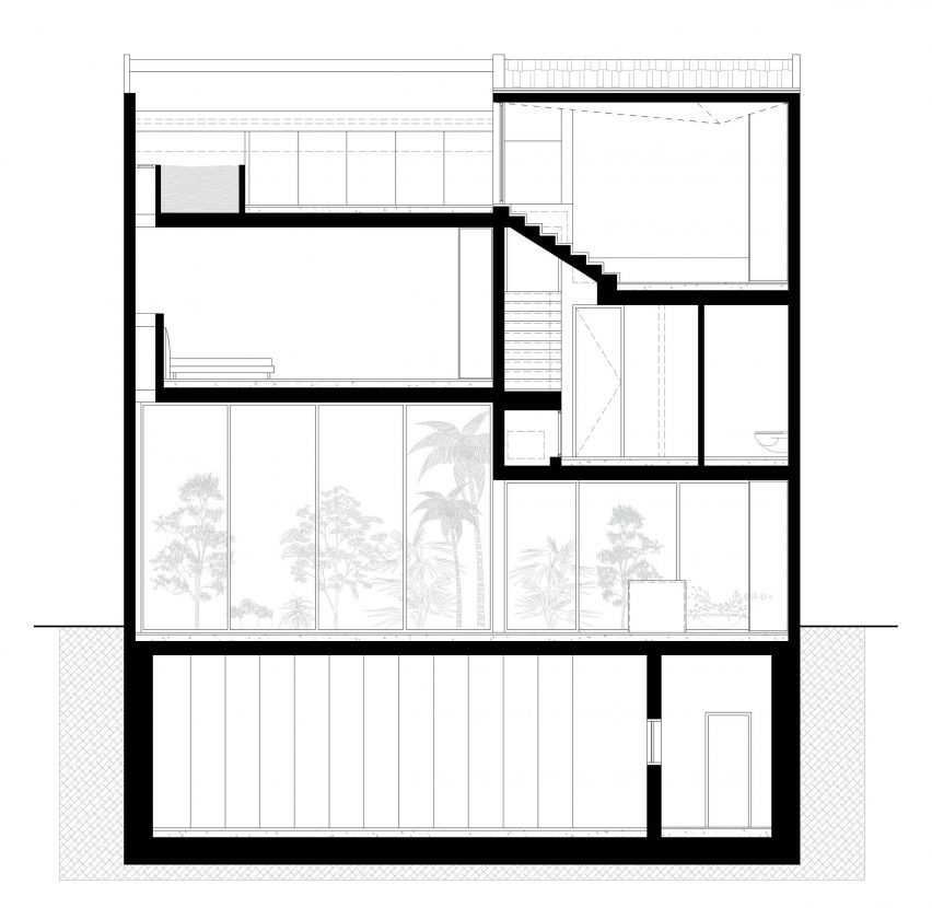 Cross section of Eucalyptus House by Paritzki & Liani Architects