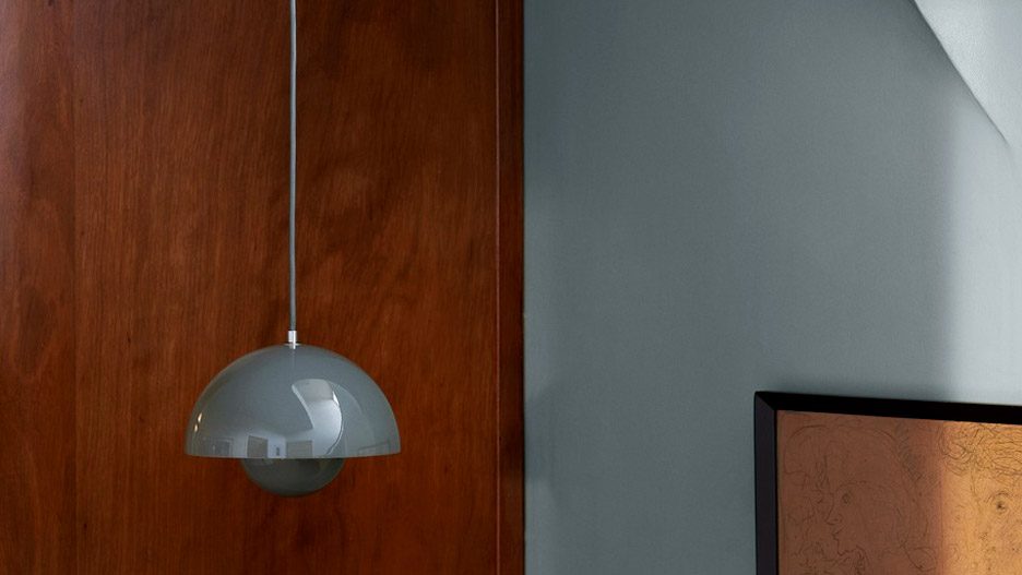 A Flowerpot pendant light in Stone Blue by Verner Panton