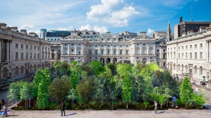 Render of Es Devlin's Forest for Change installation at Somerset House for London Design Biennale 2021