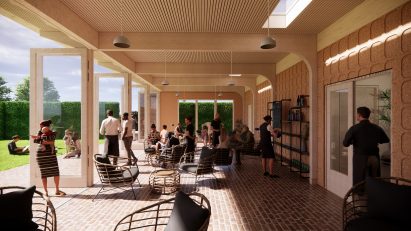 The interiors of a small garden pavilion