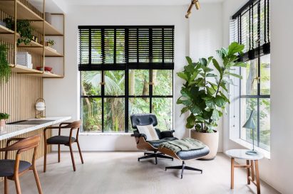An open plan office and living room