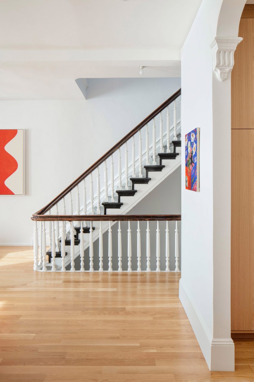 A staircase in the Brooklyn townhouse