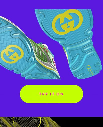 Digital-only trainer with blue sole and Gucci logo