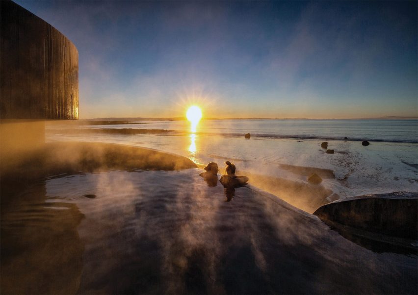 Sunset at Guðlaug Baths by Basalt Architects