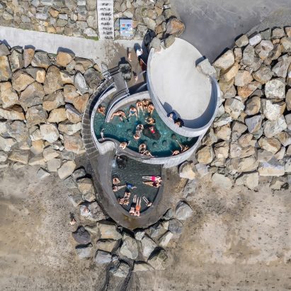 Aerial view of Guðlaug Baths by Basalt Architects