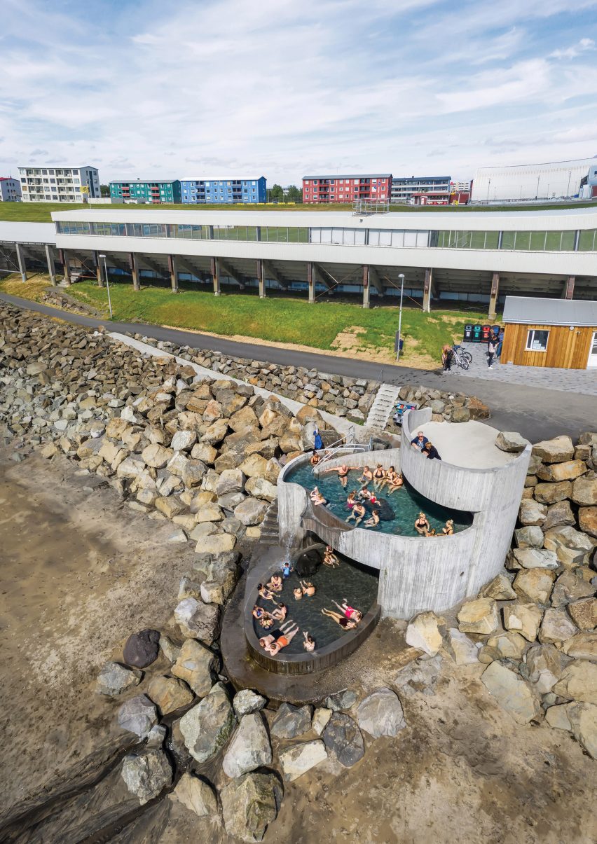 Aerial view of Guðlaug Baths by Basalt Architects