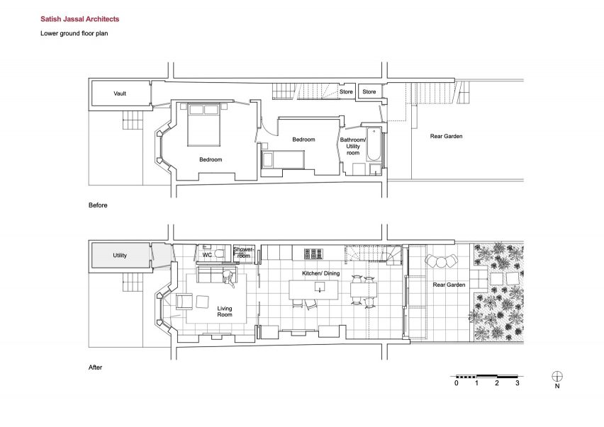 Lower ground floor plan of Haringey Glazed Extension by Satish Jassal Architects