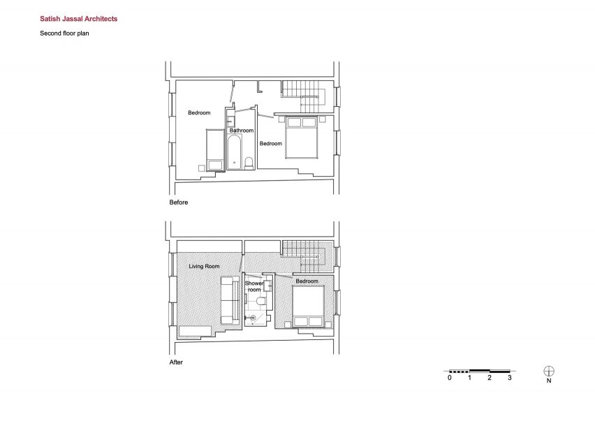 Second floor plan of Haringey Glazed Extension by Satish Jassal Architects