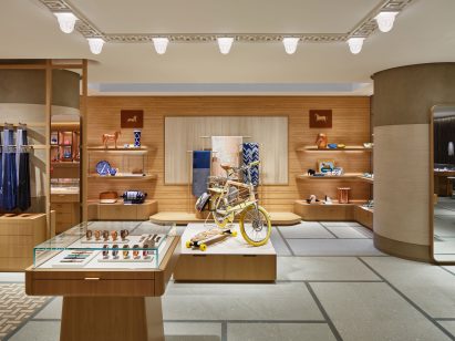 A wood-lined shop interior
