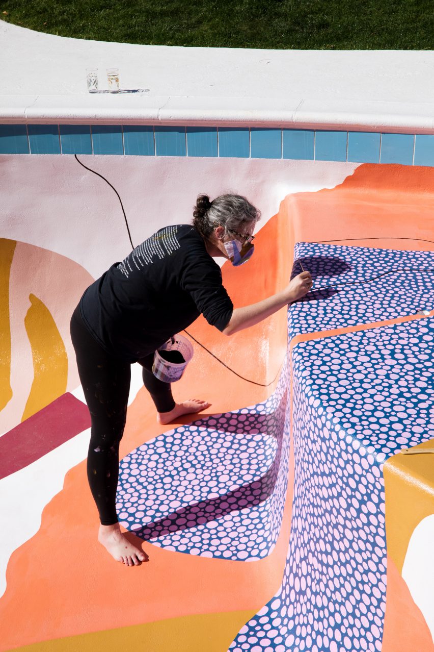 Alex Proba painting the swimming pool at Hill House