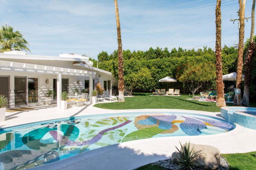 Alex Proba's graphic painted shapes at the Hill House pool
