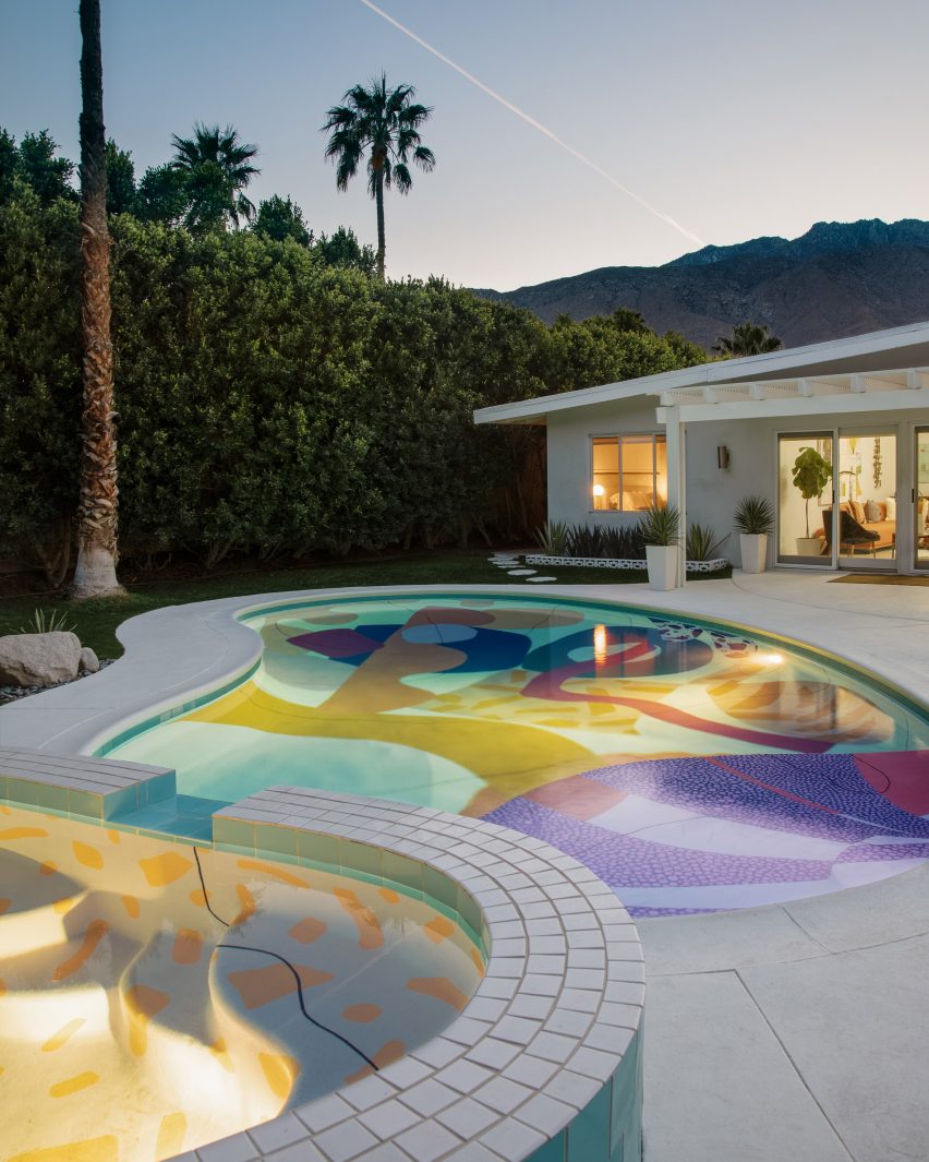 The colourful Hill House pool by Alex Proba by night