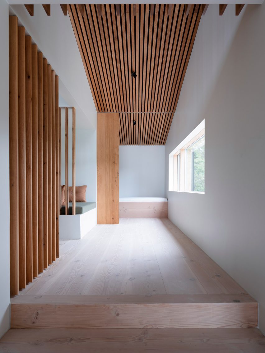 A wood-lined corridor in an Icelandic holiday home
