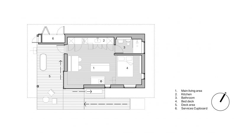 A floor plan of Holly Water Cabin by Out of the Valley