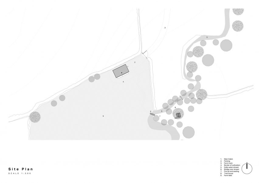 A site plan for Holly Water Cabin by Out of the Valley