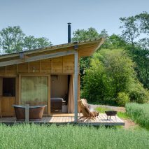 The exterior of the Holly Water cabin in Devon