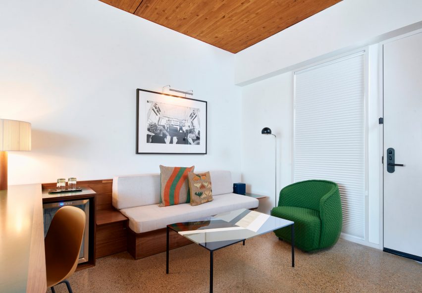 Details in a green tiled guest room