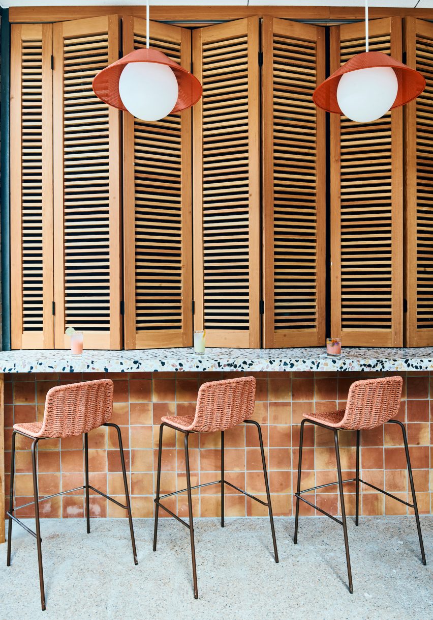 Bar stools at the hotel's outside pool bar