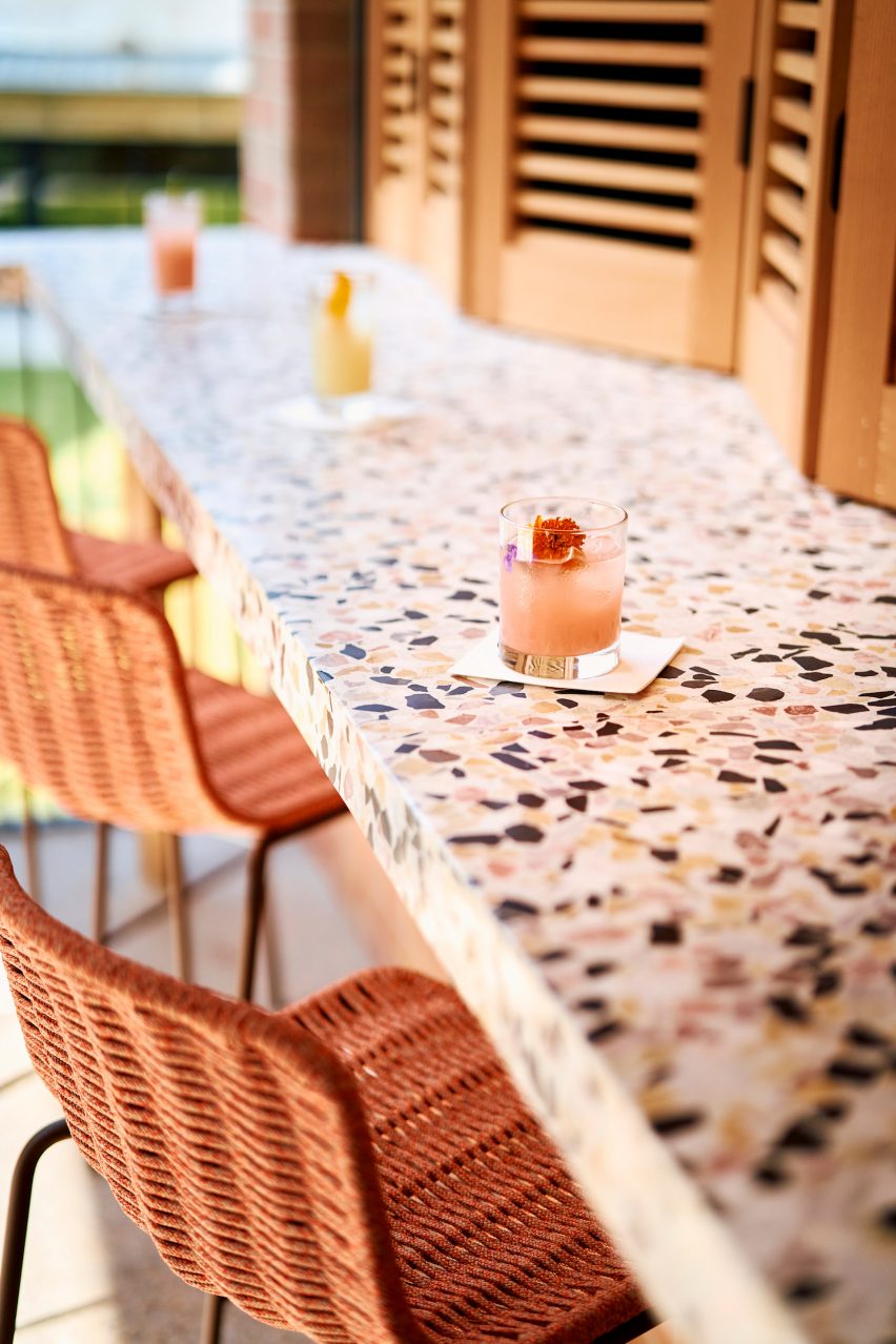 The pool bar's terrazzo bar-top