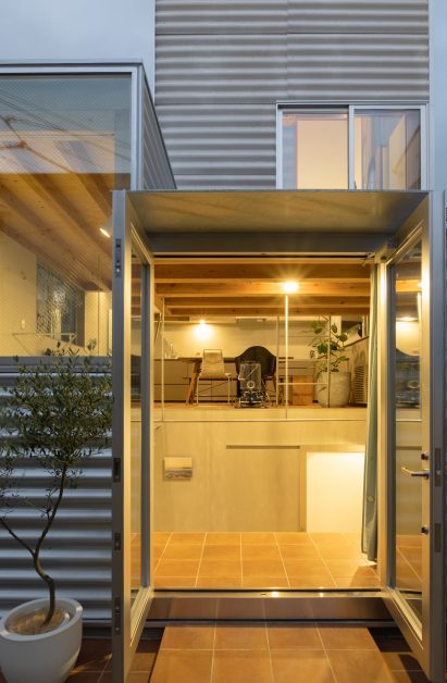 Lit-up windows of small Tokyo house