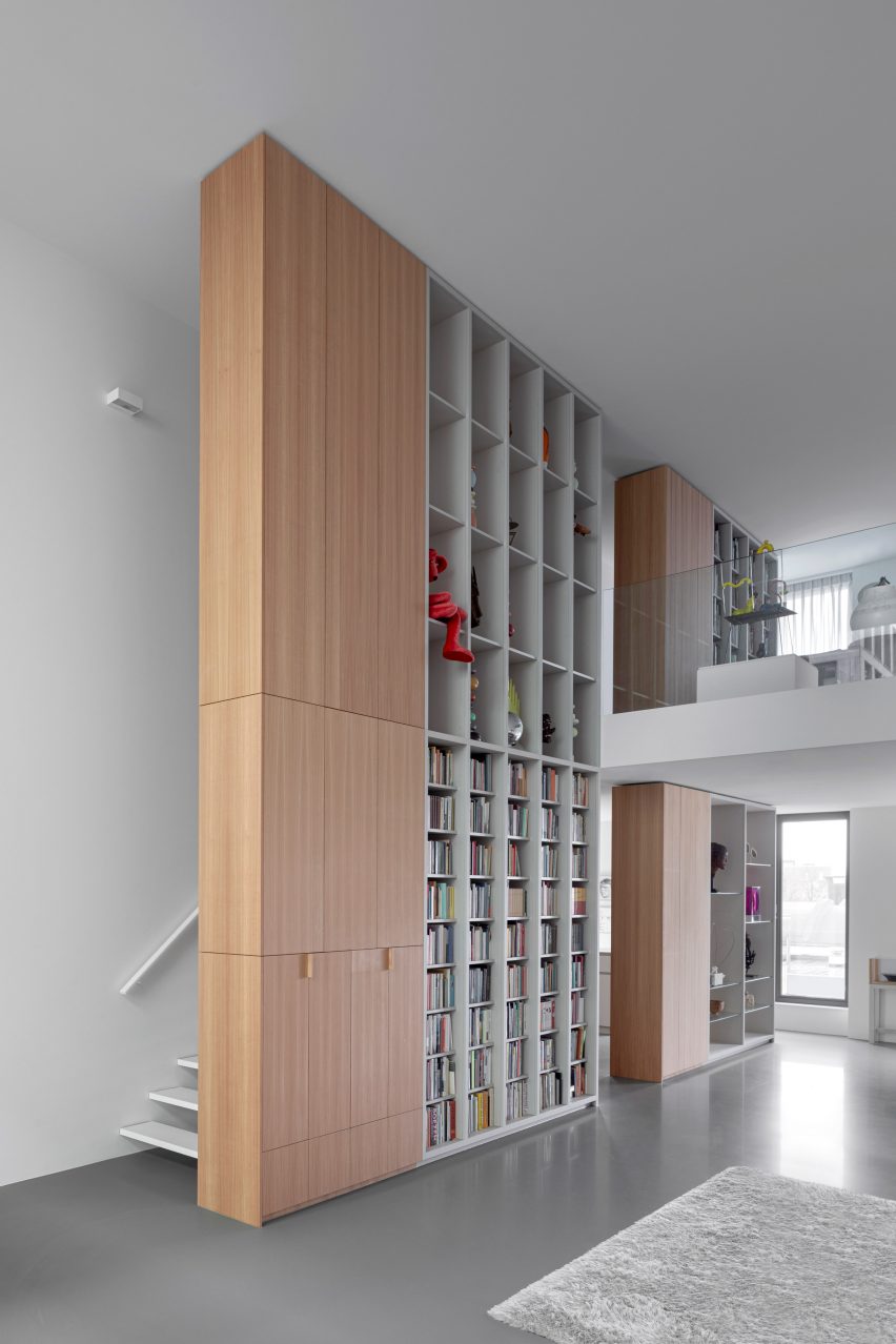 Storage shelves in home for the arts in Amsterdam