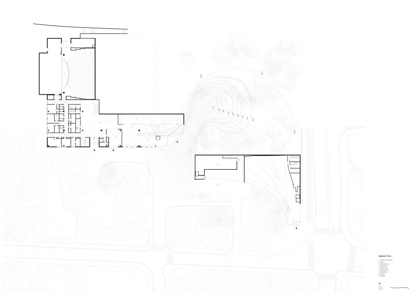 Basement floor plan for Ibsen Library by Kengo Kuma and Associates