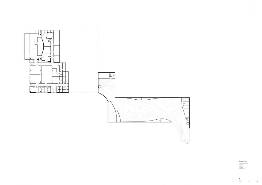 Second basement floor plan for Ibsen Library by Kengo Kuma and Associates