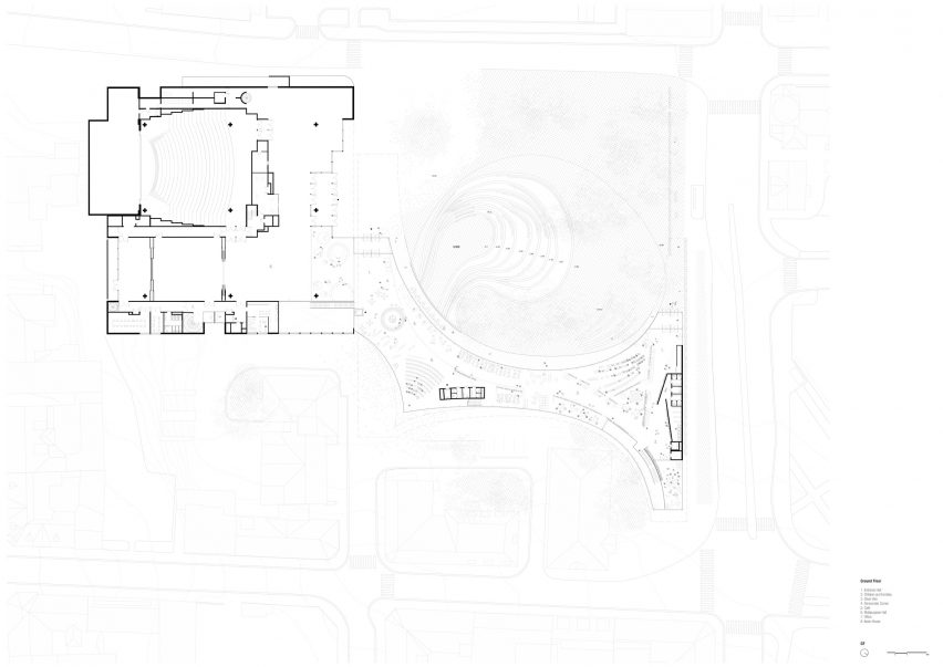 Ground floor plan for Ibsen Library by Kengo Kuma and Associates