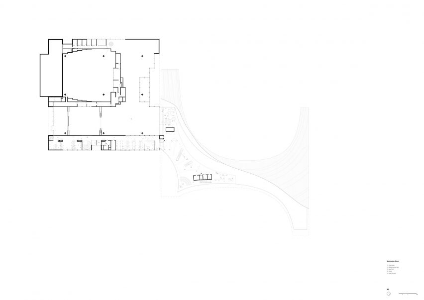 Mezzanine floor plan for Ibsen Library by Kengo Kuma and Associates