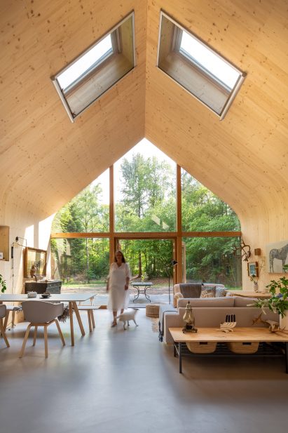 The curved interiors of an Indigo cabin
