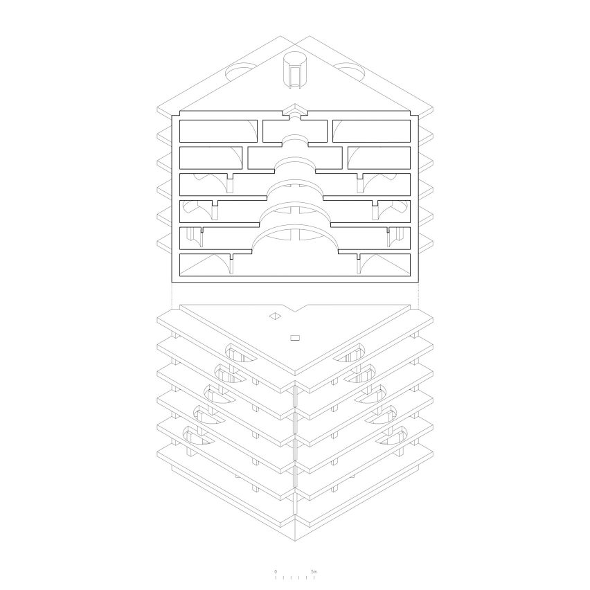 Axonometric diagram of INES innovation centre by Pezo von Ellrichshausen