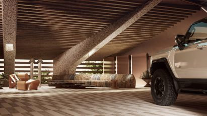 Virtual furniture in the Hummer EV garage