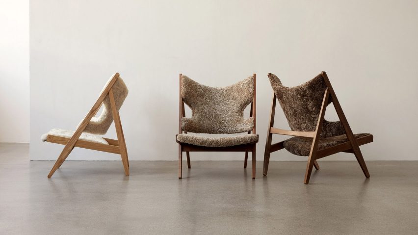Three Knitting arm chairs with sheepskin upholstery
