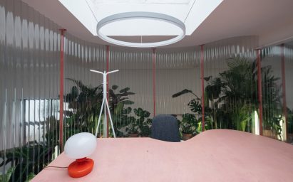 Transparent corrugated plastic walls in cafe created by Kogaa