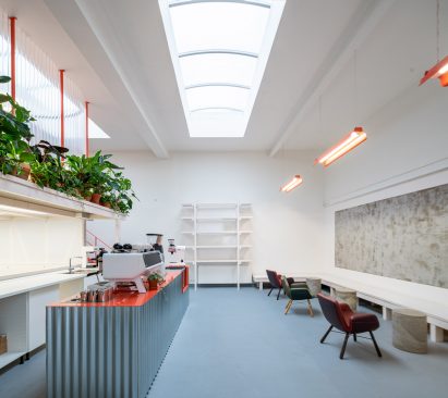 Skylight and seating area in Ground Coffee Hub
