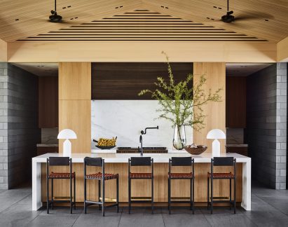 Wood and stone interior of house in Hawaii