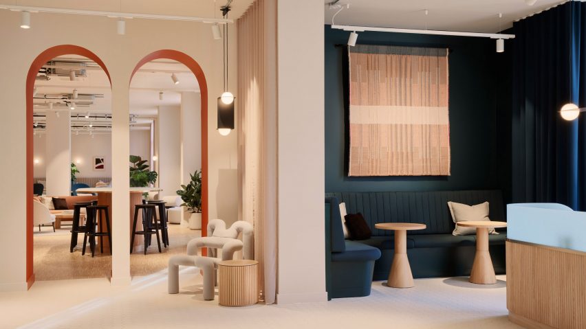 Dark blue walls in flexible workspace
