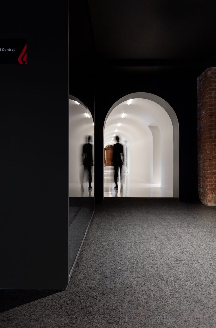 The dark elevator hall in Montreal's Gare Viger