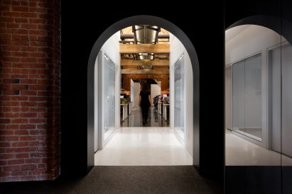The central elevator hub of Lightspeed's offices