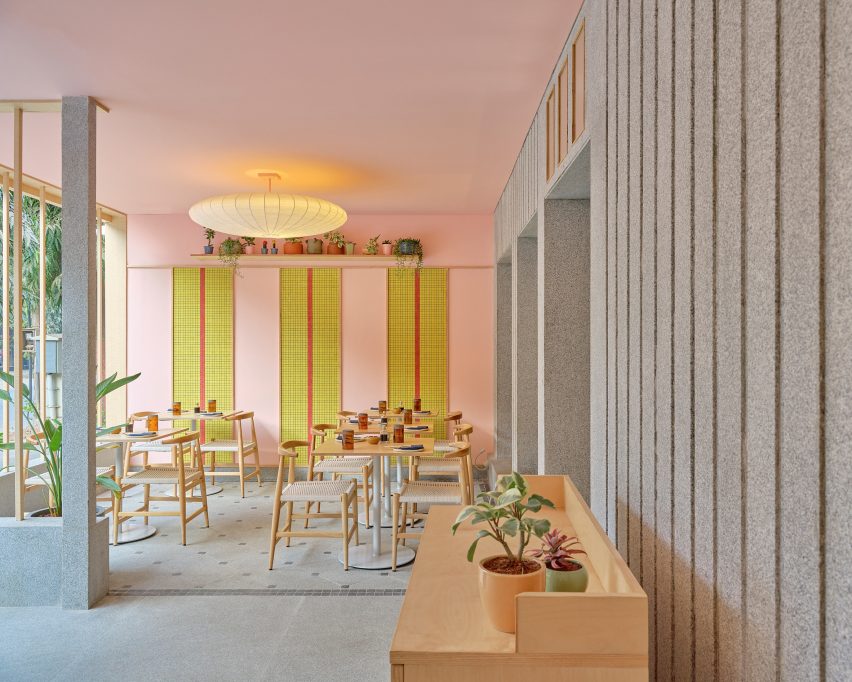Granite walls in Lucky Chan restaurant in Bangalore by MAIA Design Studio