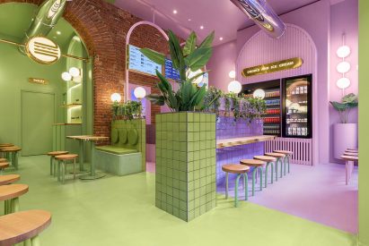 Colour block interior of Bun restaurant by Masquespacio