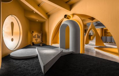 Memphis Group-informed interiors of a furniture showroom