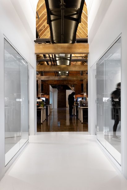 Wooden beams shown in the offices' ceilings